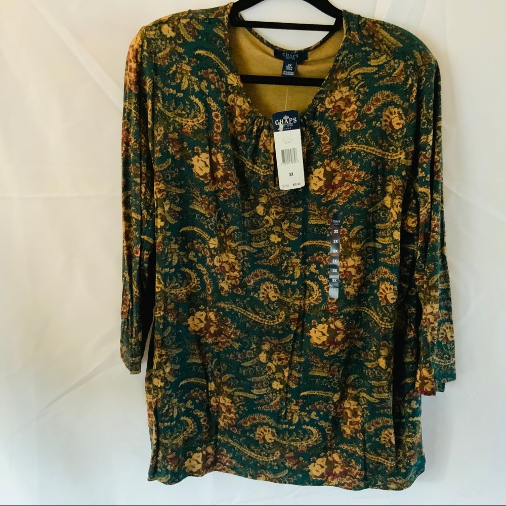 Chaps teal multi 3/4 sleeve plus size top.